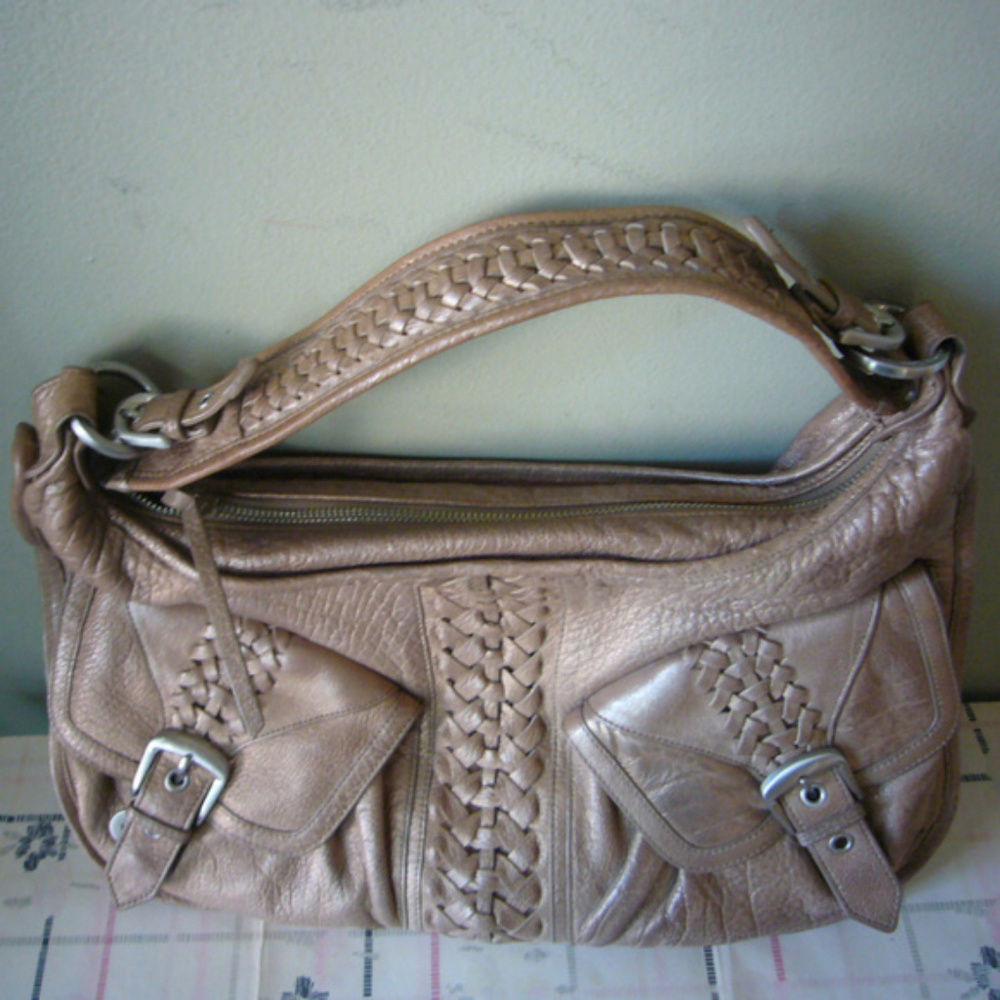 Junior Drake Y2K Gold Metallic Leather Purse Braided Accents Zip to open width